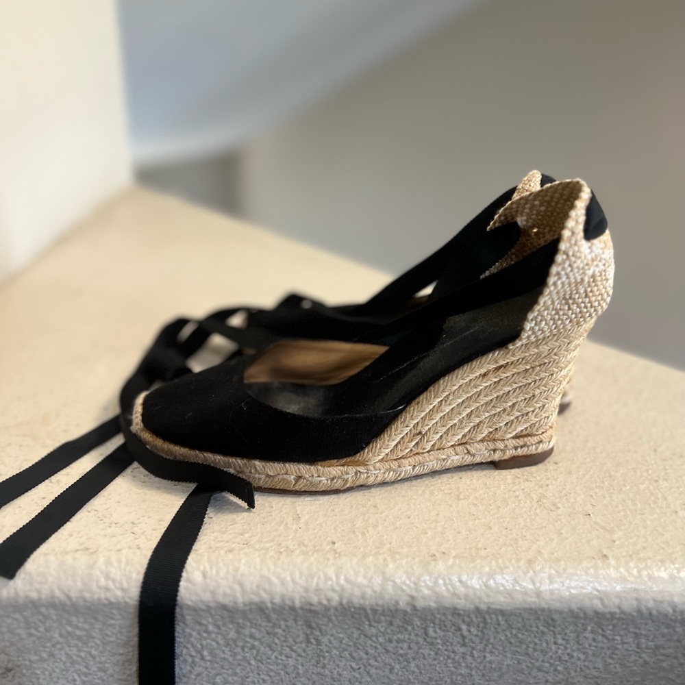 Christian Louboutin Espadrille Wedge Heels Black sandals Size 39/8 - Picture 3 of 14